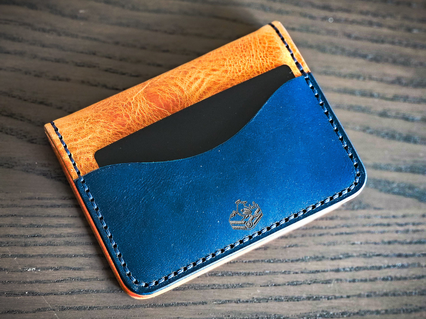 Westfield leather bifold wallet in navy and natural vegetable-tanned leather