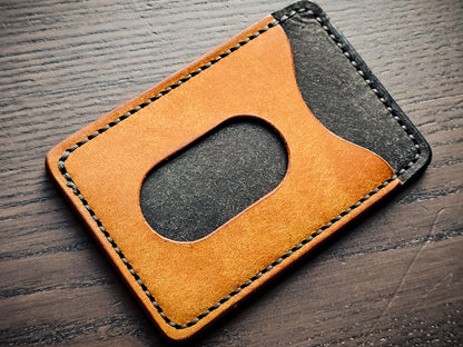 Back view of Sidekick leather cardholder with thumb access cutout